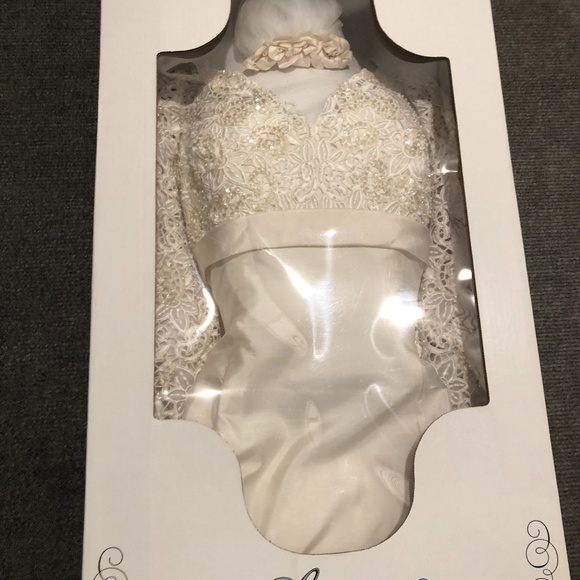 Vintage Shantung Silk w/Beaded Lace Wedding Dress S - Picture 9 of 10